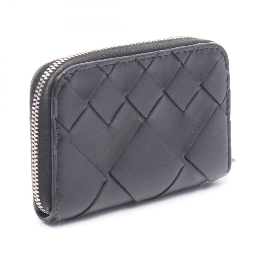 Bottega Veneta Intrecciato Leather Coin Case Zip Wallet Black